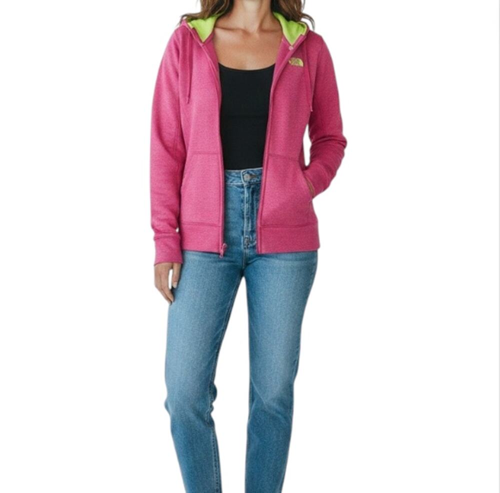 THE NORTH FACE Full Zip Hooded Jacket Women M Pink/Yelow Outdoor Sporty Travel